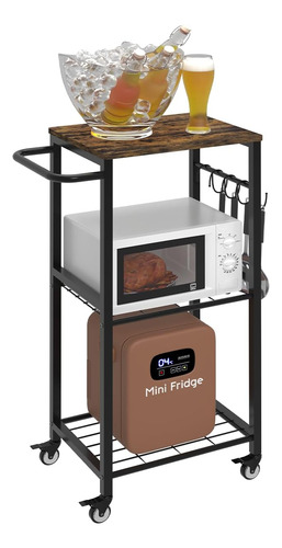 Carrito De Cocina De 3 Niveles Con Ruedas, Soporte Para Micr