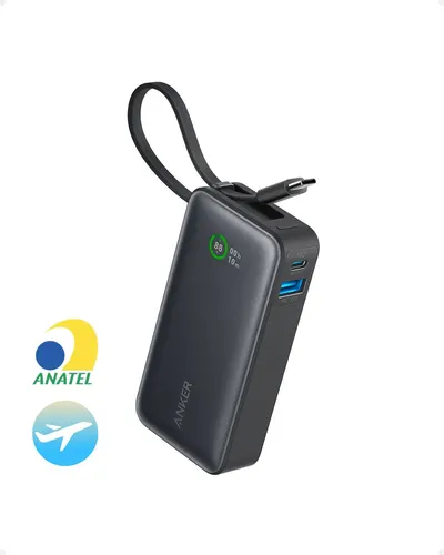 Carregador Portátil Power Bank Anker Nano 10000mah 30w Turbo Com Cabo Usb-c Embutido E Tela Digital Leve E Compacto Original Preto