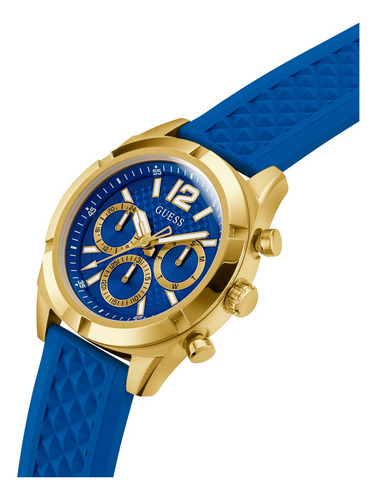 Reloj Guess Resistance Hombre Caballero Correa Azul Bisel Dorado Fondo Azul