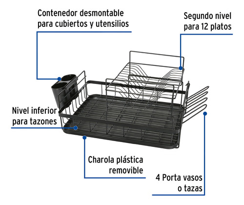 Escurridor Para Trastes 2 Niveles De Acero Foset Etr-4 Negro
