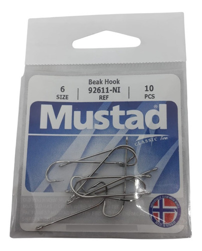 Anzuelo Mustad 92611 Ni N° 6 Paquete X10 Unidades Pesca