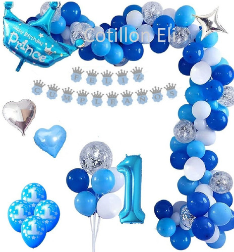 Set Deco  Globos Cumple Primer Añito 1 Año Nene Varon