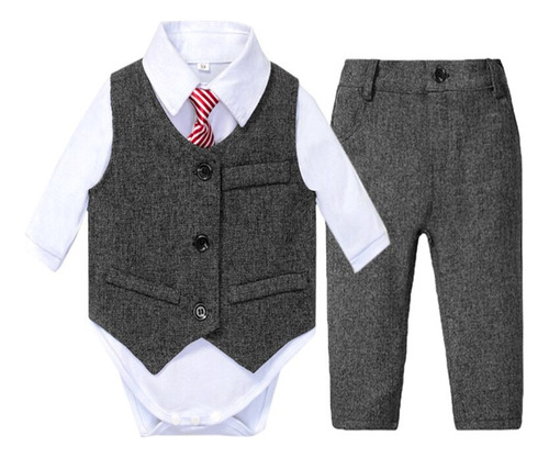 Ropa Bebé Traje Traje Formal Niño Conjunto Corbata Lazo Blan