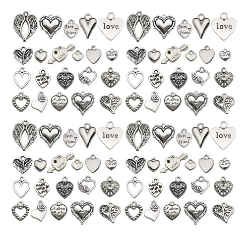 Wocraft 120pcs Antique Silver Heart Charms For Jewelry Maki.