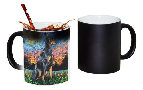 Taza De Ceramica Doberman Magica Frio Calor Termosensible