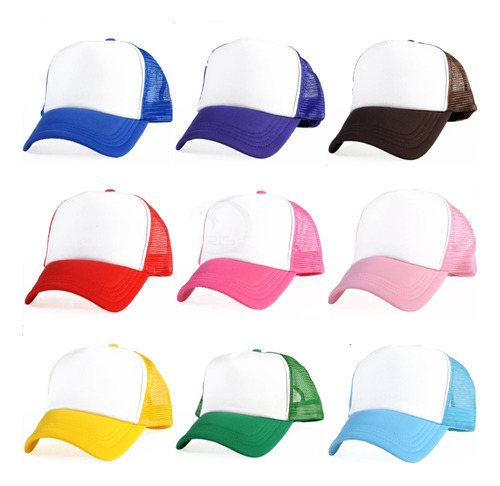 10 Gorras Neon Surtidas De Malla Frente Blanco