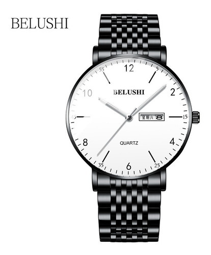 Reloj De Cuarzo Belushi Business Con Calendario Luminoso Color del fondo Negro/Blanco