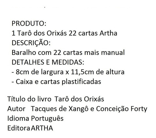 Tarô Dos Orixás 22 Cartas Artha