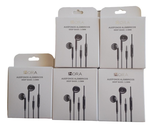 Pack De 5 Audifonos Alambricos Deep Bass 1hora 3.5mm Negro