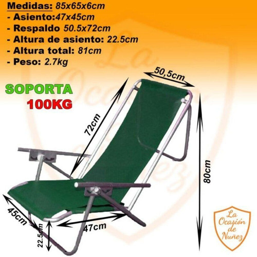 Imagen 2 de 5 de Reposera Sillon 5 Posiciones Aluminio Silla Playa Camping