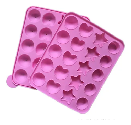 Molde Silicona 20 Cake Pop Corazon Flor Esfera Cubo 4 Formas