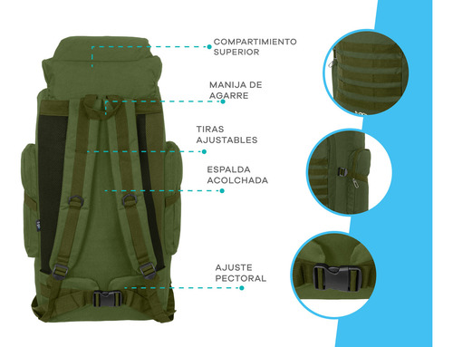 Mochila Camping Mochilero Litros 70 Camping Trekking +envio Verde
