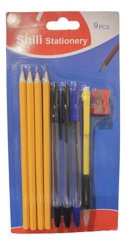 10 Kit 4 Lapiz Grafito 3 Boligrafos Sacapuntas Portamina Trazo Negro - 279016