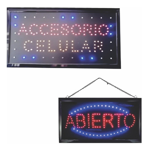 Pack Anuncio Letrero Luminoso Led Accesorio Celular+ Abierto