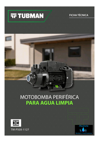 Bomba Periférica 1/2 Hp. Tubman Impulsor Bronce 1 X1 En 127 Negro 60 Monofásica