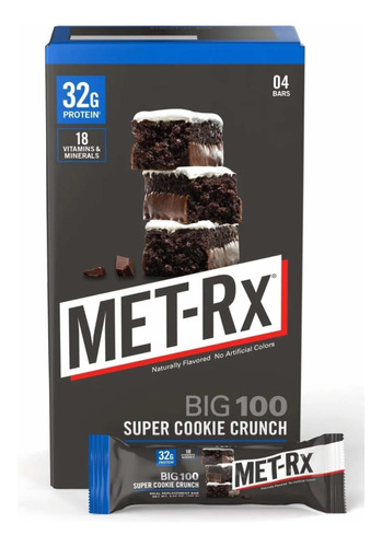 Pack 4x Barra 32g Proteína Met-rx Big100 Super Cookie Crunch