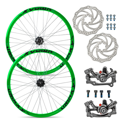 Rodas Vzan Vmaxx Aro 26 Parede Dupla +freio A Disco Mecânico Cor Verde