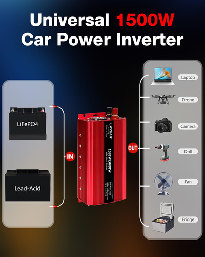 Inversor De Potencia Para Automóvil Lvyuan 1500w 12v A 110v