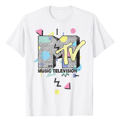 Mtv Camiseta Con Diseo De Logotipo De Forma Retro, Blanco, S