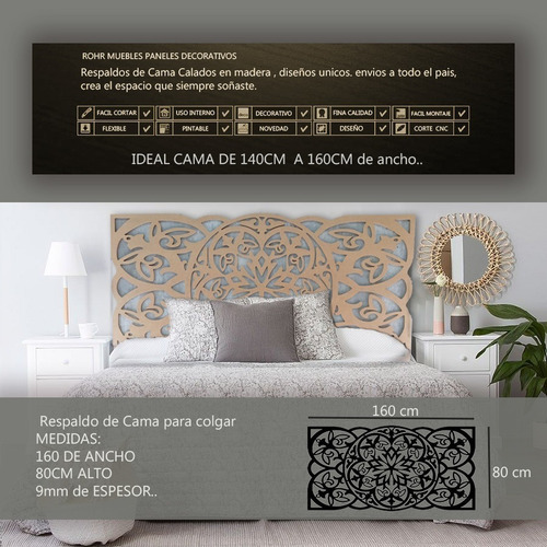 Imagen 2 de 4 de Respaldar Sommier Cama Decorativo Calado Original En Madera
