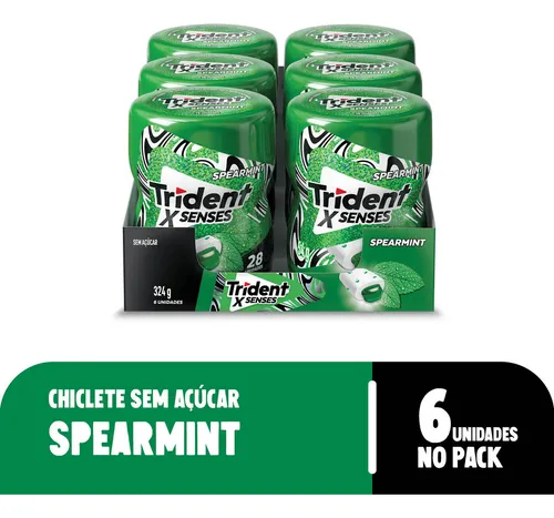Chiclete Trident XSenses Spearmint - Caixa com 6 Unidades de 54g
