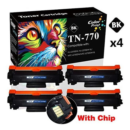 4-pack De Negro Compatible Toner Tn770 Tn770 Cartucho De Alt