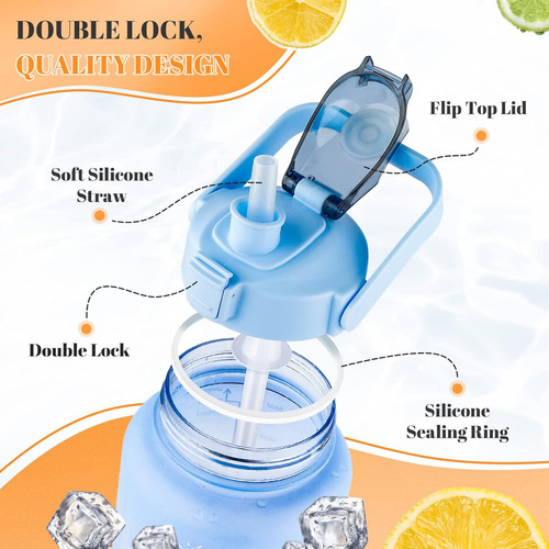 Botella De Agua Deportiva 3 Pack Gran Capacidad 2l Y 800ml .