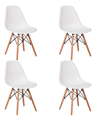 Kit 4 Cadeiras Eiffel Saarinen Wood Pés De Madeira - Branco