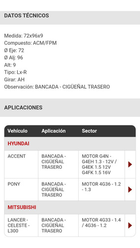 Reten Bancada Cigüeñal Trasero Hyundai Accent Pony 8076