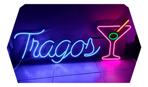 Cartel Tragos + Copa En Neón Led - Deco - Luminoso 