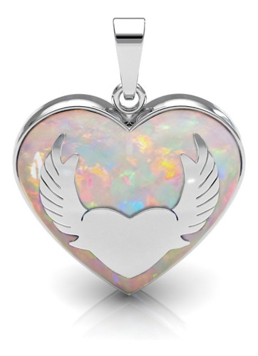 Dije Llamador De Ángel Corazón Blanco Plata .925 Agálea