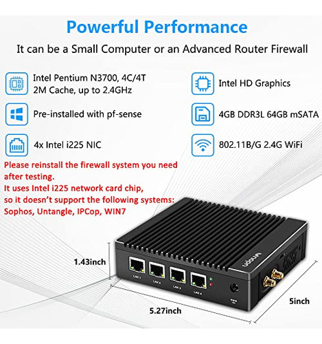 Ventilador De Microfirewall Vnopn Con 4 Puertos De Nic Intel