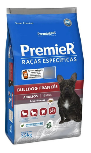 Premier Ração Bulldog Frânces Adulto Sabor Frango 7,5kg