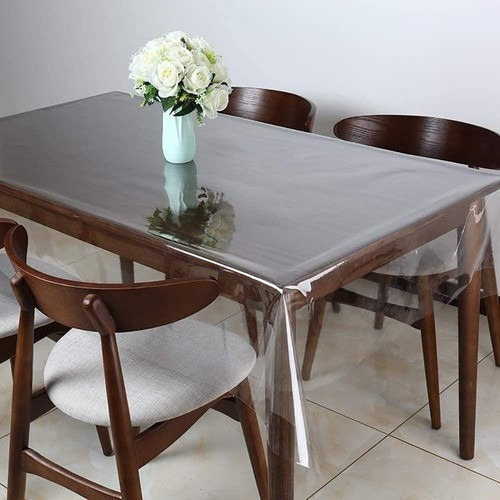 Toalha De Mesa Plástico Impermeável 4 Lugares 0,30mm Cor Branco Transparente