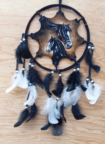 Atrapasueños De Dos Caballos Pintados A Mano Al Oleo 24x45cm