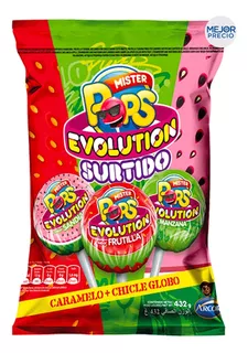 Mr Pop Evolution 24 chupetines con chicle surtidos sin tacc