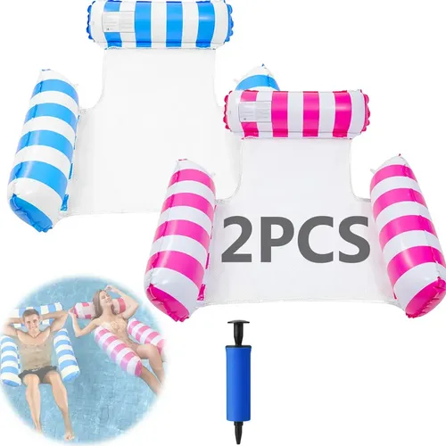 Pack 2 Hamacas Inflables Tiardey 4 En 1 – Sillín, Sillón, Hamaca Y Flotador Para Piscina (Azul + Rosa)