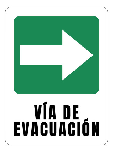 Señal Metalizada Letrero Via Evacuacion Derecha 40x30  Cm