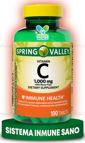 Vitamina C Spring Valley 1000mg Inmunidad 100 Tabletas Sabor Sin Sabor