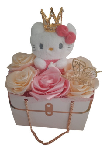 Ramo De 5 Rosas Flor Eterna Con Bolsa Hello Kitty