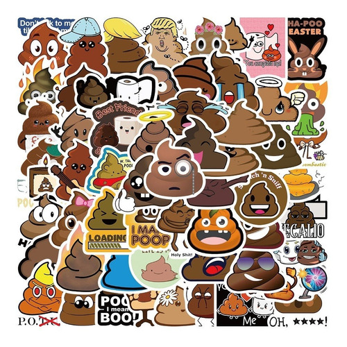 50 Stickers Emoji Caca Kawaii - Etiquetas Autoadhesivas