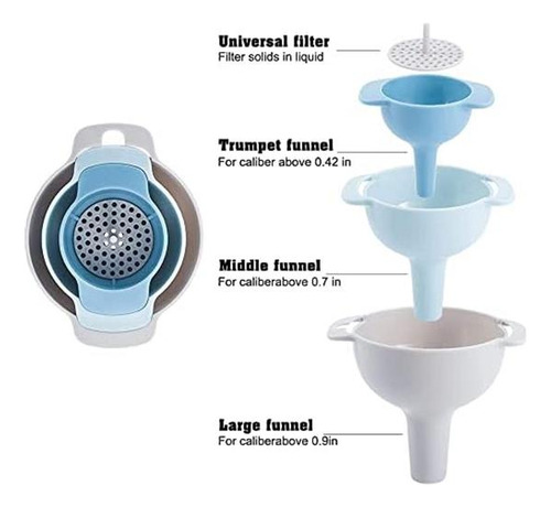 Conjunto De Embudo De Cocina Nzknp 4 En 1 Sin Bpa, 3 Colador