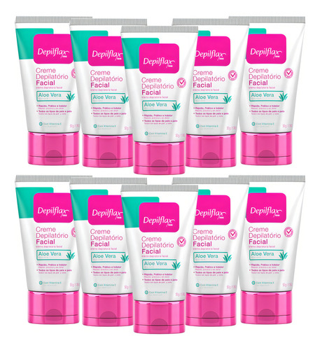 10un Creme Depilatorio Facial 50g Com Aloe Vera Depilflax