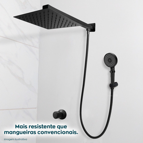 Engate Mangueira Flexível Preta 1 Metro E 20cm Inox Chuveiro Banheiro Inox 304 Água Quente E Fria Engate Fêmea X Fêmea 1 Metro E 20 Cm Rabicho Rosca 1/2 Dona D.cor