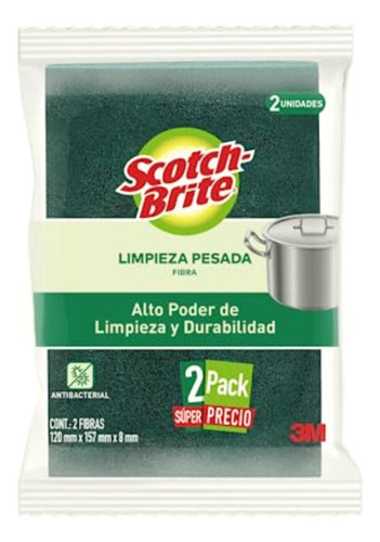 3m Scotch-brite 2 Pack Fibra Verde, Tamaño Grande, Color