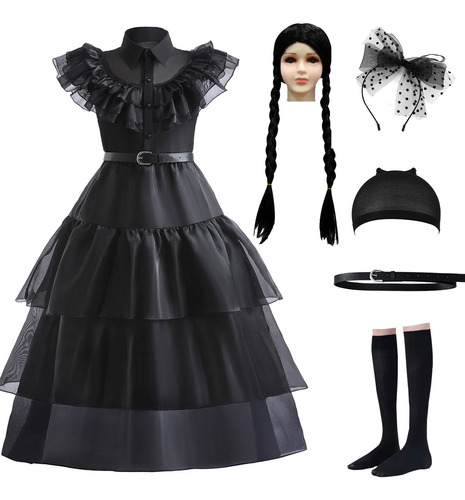 Halloween Disfraz De Wednesday Merlina Addams Para Niñas A07