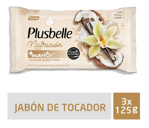 Jabon Tocador Barra Nutricion Plusbelle Leche Coco Envase X3