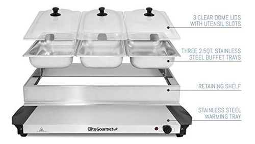 Calientaplatos Elite Platinum Ewm-6171, 3 Bandejas Buffet Ac