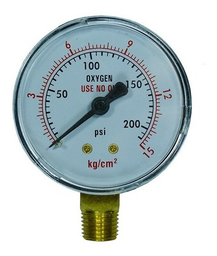 Manômetro Dn62mm Oxigênio 15 Kg/cm2 / 200 Psi 1/4 Npt