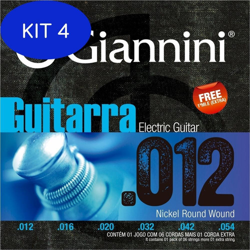 Kit 4 Encordoamento Para Guitarra Giannini 012 054 Geegst12